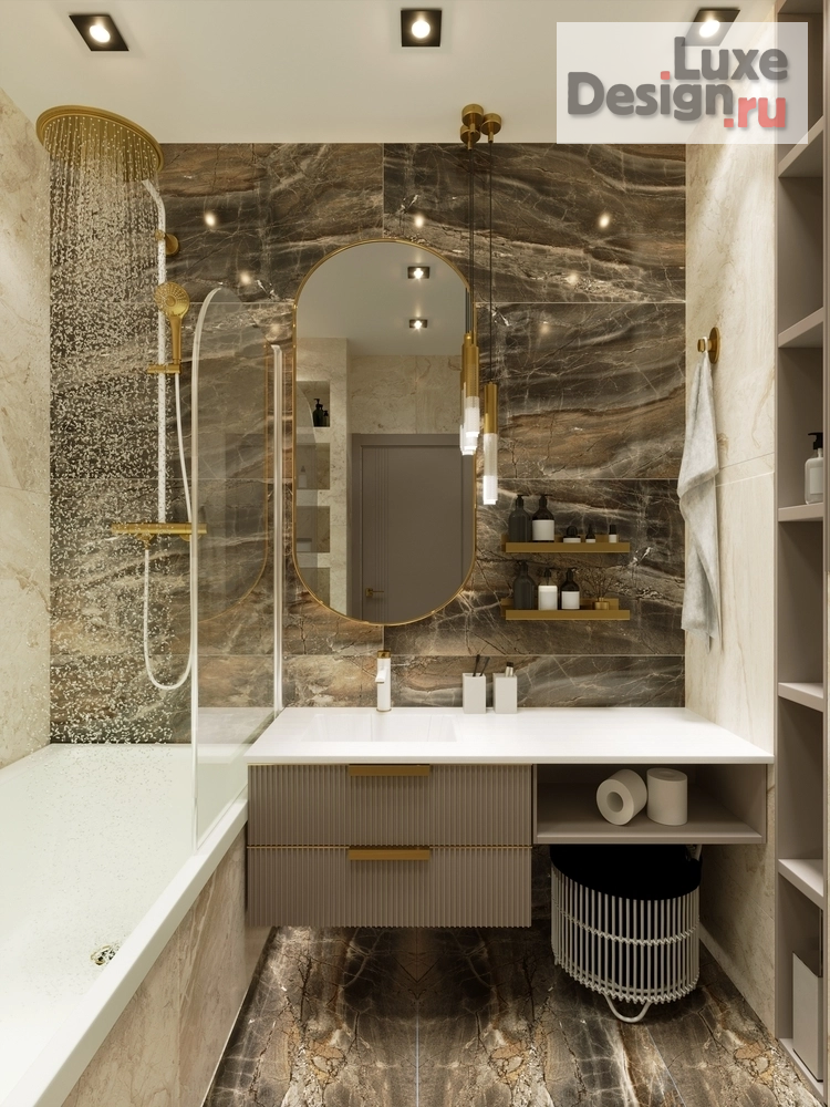 дизайн интерьера санузла "Санузел с золотыми акцнетами" (фото 2)