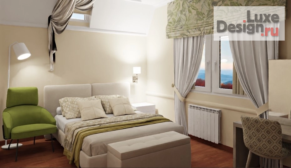 Дизайн интерьера загородного дома "Планировочные решения спальни, визуализация" (фото 12)