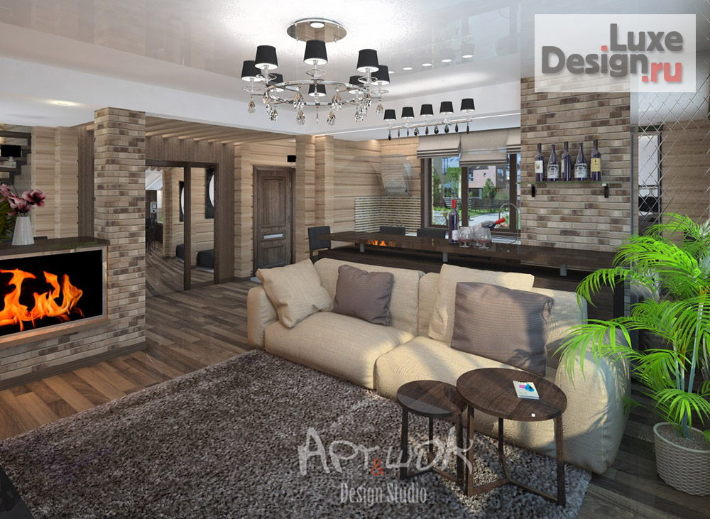 Дизайн интерьера коттеджа "Дизайн интерьера гостиной-студии в деревянном доме СНТ Зведный НСО" (фото 3)