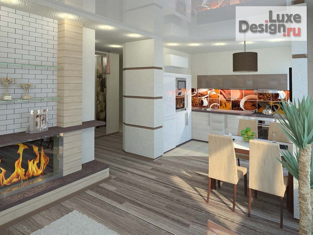 Дизайн интерьера трехкомнатной квартиры "Гостиная-студия в ЖК Звездный. "Оранжевое настроение"" (фото 2)